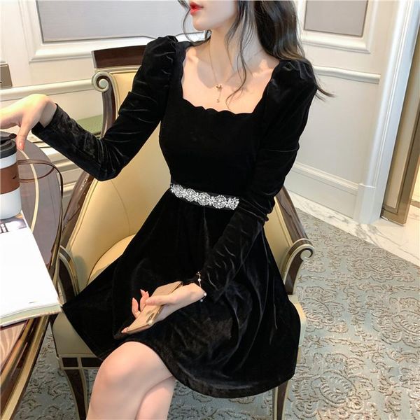 

casual dresses s-xl plus size spring dress girls boho solid female vintage party oversize long sleeve women robe vestido, Black;gray