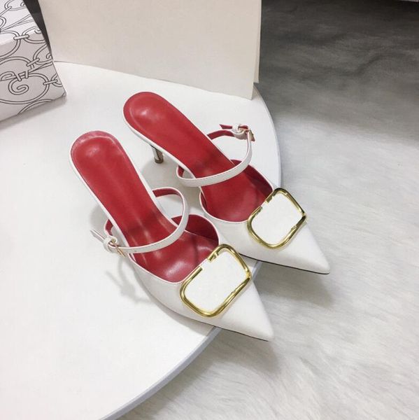 

dress shoes 2021 classic brand latest high-heeled slippers women's v sandals metal buckle baotou 8cm stiletto with box, Black