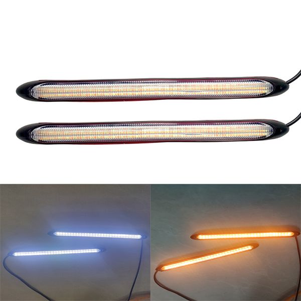 2 pezzi led per auto DRL luci di marcia diurna impermeabile universale DC 12V faro automatico segnale di svolta sequenziale bianco giallo flusso luce del giorno