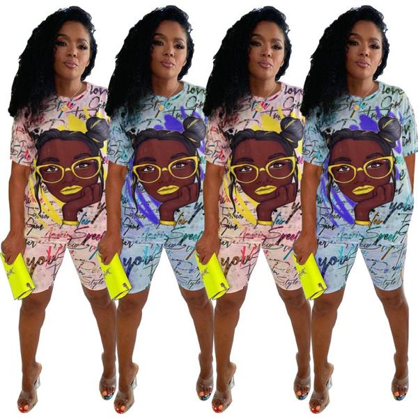 

women's tracksuits 2021 summer fashion trend comfortable all match breathable printing cartoon casual home t shirt female two piece sui, Gray