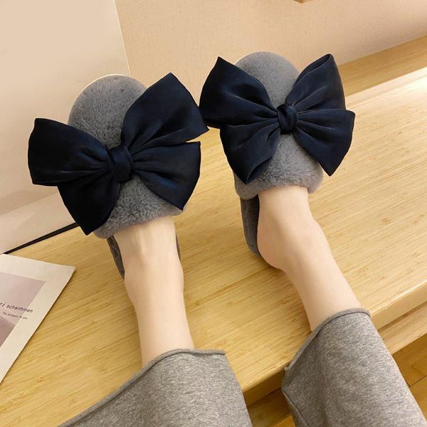 

slippers cootelili woman winter shoes for women home faux fur bow decoration womens 36-41, Black