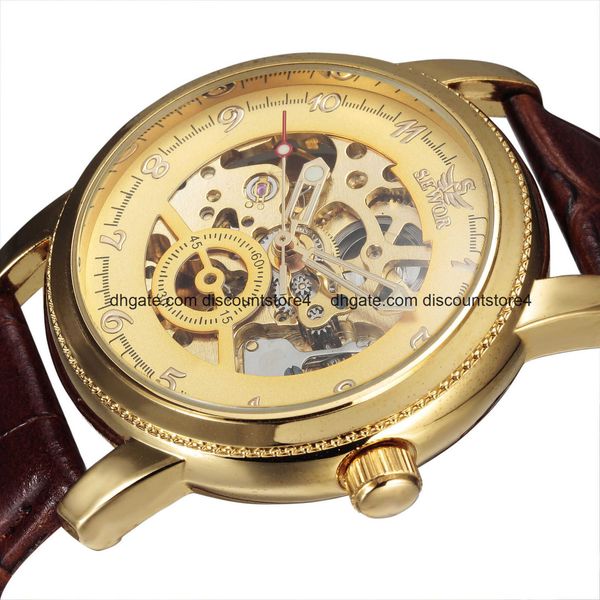 

sewor mechanical watch hollow glass through bottom men's watch hot, Slivery;brown