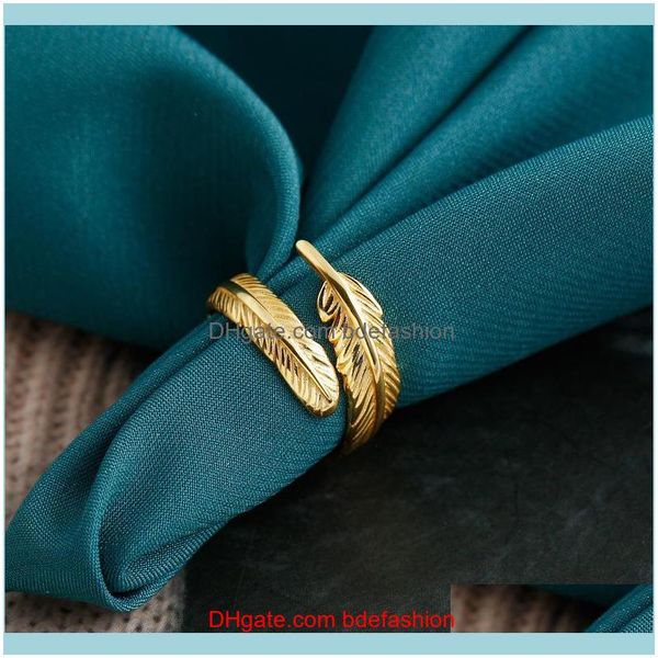 

jewelrysiology 925 sterling sier feather rings for women korea statement minimalist leaves ladies fashionable jewelry cluster drop delivery, Golden;silver