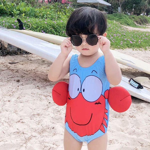 

2020 new one-piece boys' summer foreign cartoon girls' holiday swimsuit with swimming cap, White;black