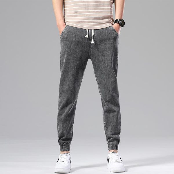 

men's jeans henchiry casual tie up slim fit washable trend pants fashion simple, breathless, non pilling straight thin, Blue