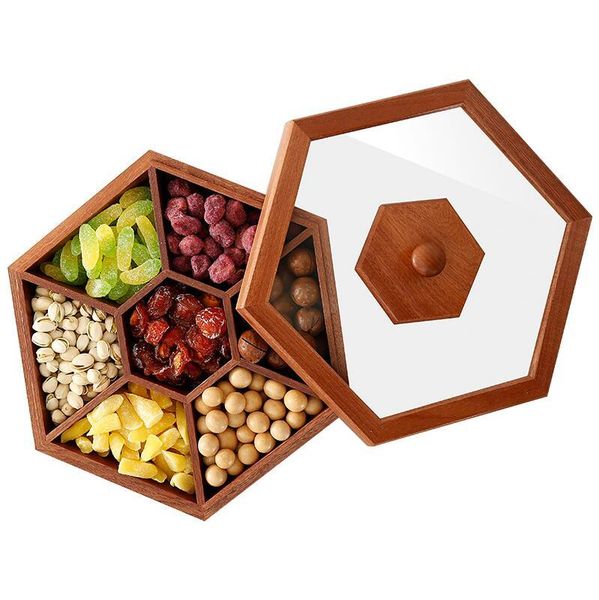 

kitchen storage & organization wooden fruit plate living room snacks dried box / bamboo cover compartment multi-function household tray