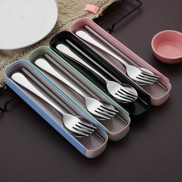 

chopsticks 2/3/4 pcs 304 stainless steel chinese portable travel sticks with wheat straw storage box