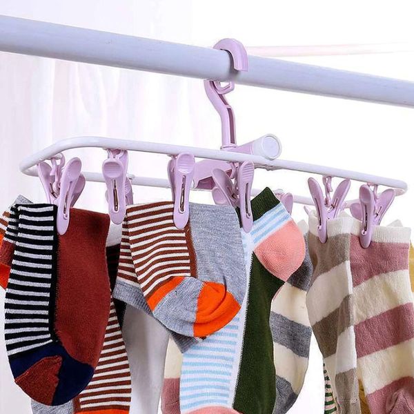 

hangers & racks rotating laundry drip hanger hanging sock drying rack foldable windproof clothes with 12 detachable clips for home