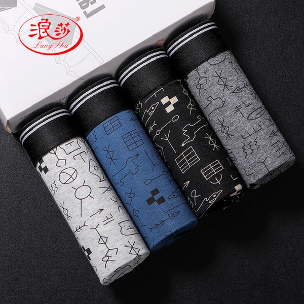 

langsha elastic cotton plain breathable boys' fashion underwear 4 boxed u-shaped shorts men's, White;black