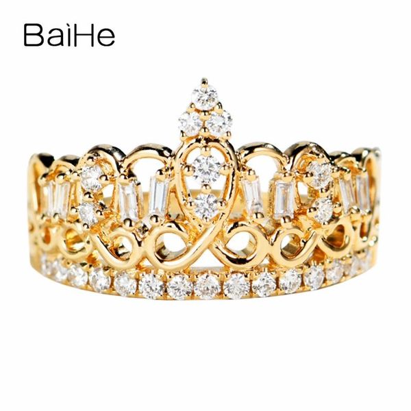 

cluster rings baihe solid 14k yellow gold 0.33ct h/si round natural diamonds wedding women trendy jewelry vintage crown diamond ring, Golden;silver