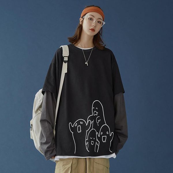

women's hoodies & sweatshirts fashion designer womens false two and funny printed crewneck pullover contrast sleeve streetwear harajuku, Black