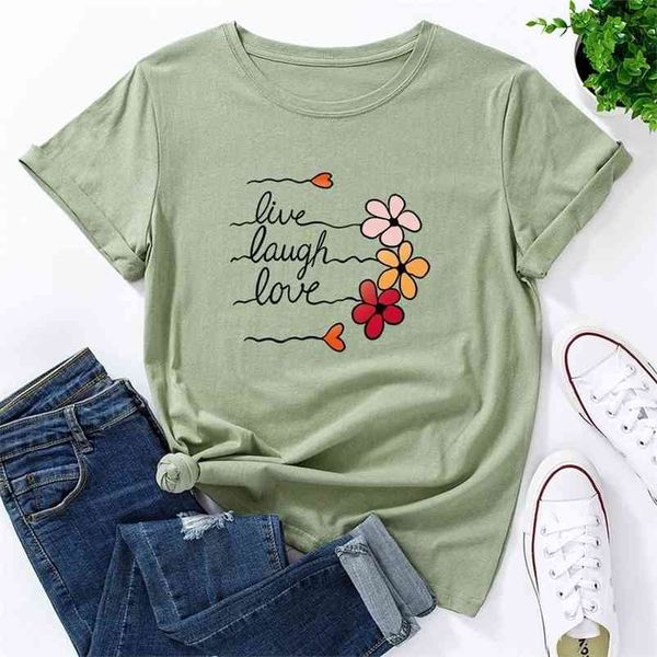 JCGO Yaz Pamuk Kadın T Gömlek 5XL Artı Boyutu Sevimli Aşk Çiçekler Baskı Kısa Kollu Grafik Tee Casual O-Boyun Kadın Tshirt Tops 210623