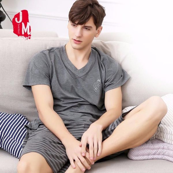 

new summer men pajamas short sleeve male pajama set pure full cotton letter pajama for men sleepwear suit homewear big size xxxl, Black;brown