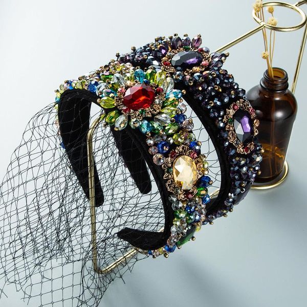 

hair clips & barrettes luxury net yarn baroque headband padded hairband for women full crystal diamond rhinestone headbands hoop accessories, Golden;silver