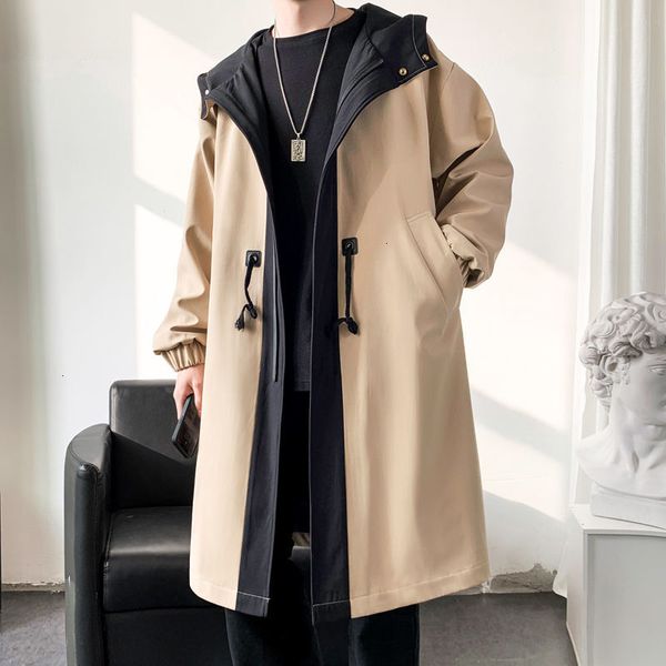 

2021 new spring trench men's fashion casual hooded long coat men streetwear oversize windbreaker jacket mens overcoat -3xl scis, Tan;black