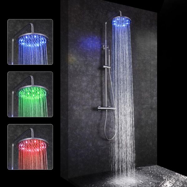 

skowll thermostatic bathroom shower faucet set led rainfall shower head mixer