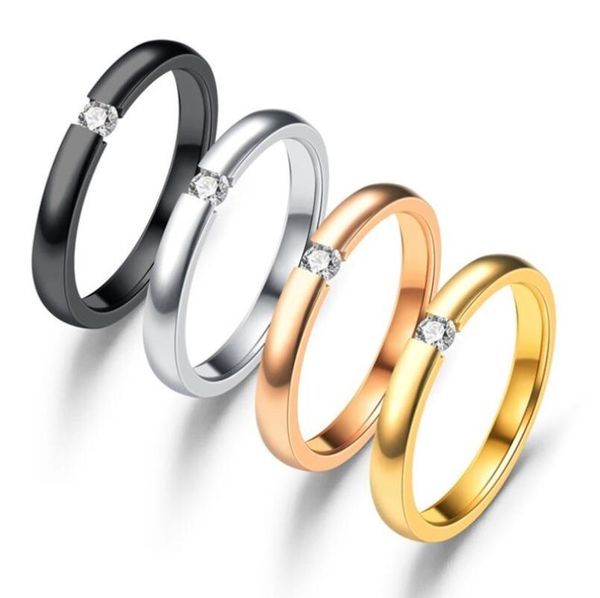 

wedding rings black rhinestone ring for lover open women stainless steel finger men engagement jewelry, Slivery;golden