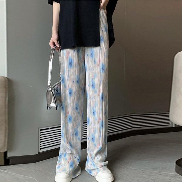 

women's pants & capris pleated print loose wide leg stright high waist fashion sweet full trousers girls summer casual korean young sty, Black;white
