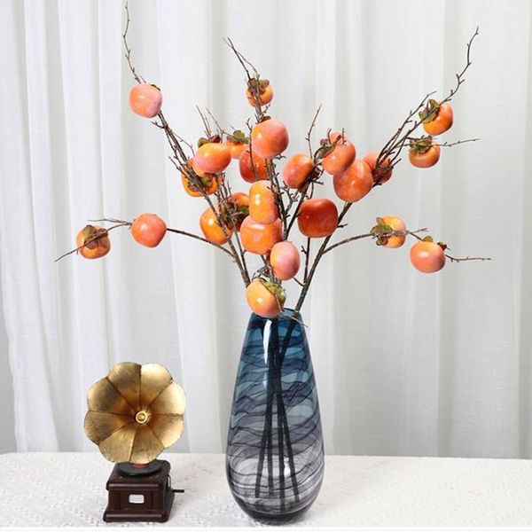 

party decoration simulation fruit fake flower floral household store hanging durable lifelike persimmon branches reusable decorations