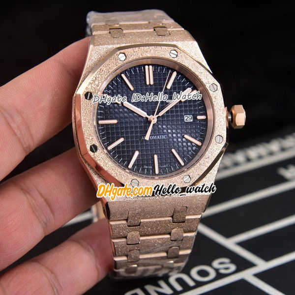 Novo relógio masculino de 44 mm 15400 A2813 automático com textura azul mostrador ouro fosco rosa ouro pulseira relógios de alta qualidade Hello_Watch C06A (9)