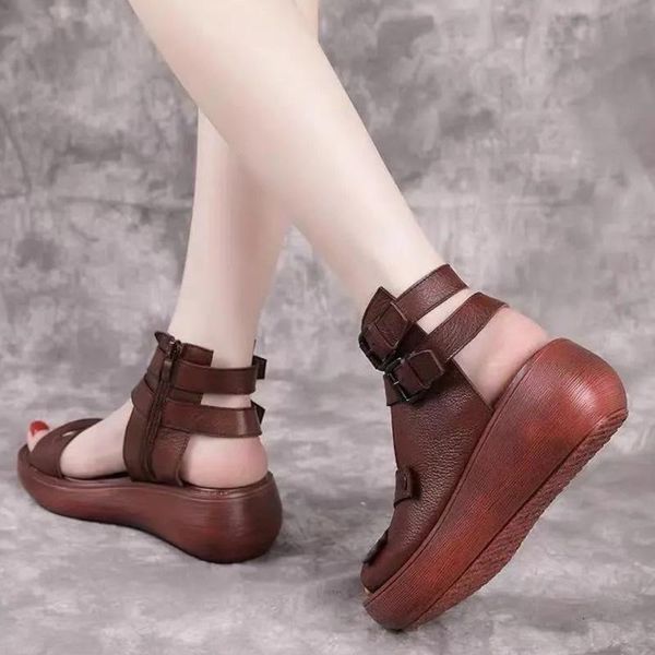 

sandals thick bottom women summer 2021 female shoes soft pu open toe ankle strap platform ladies footwear, Black