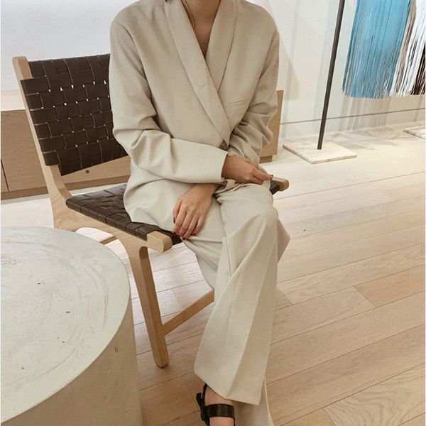 

new 2021 elegant women pant double-breasted blazer jacket high waist pants 2 pieces-set office lady style work suits 6qyr, White;black