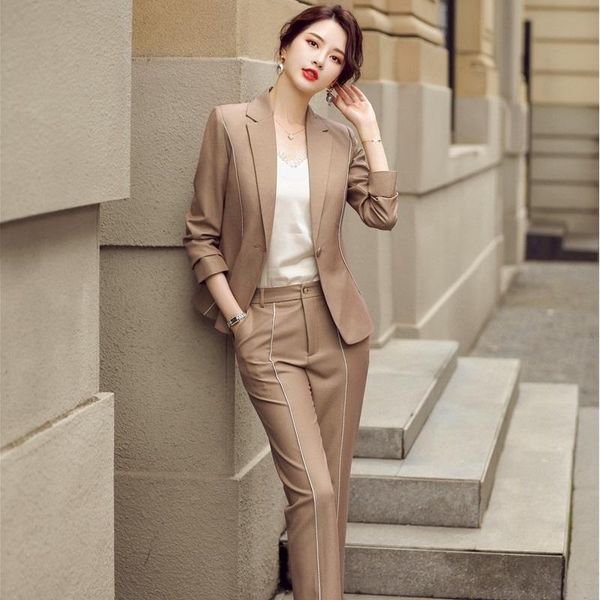 

women's two piece pants 2021 fashion styles single button slim formal suits with and jackets coat for women business work wear blazers, White