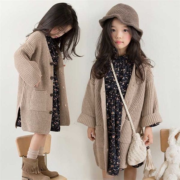 

girls jacket kids thick coat outerwear children clothing autumn winter baby knit cardigian jackets 4 6 8 10 12 14 y coats 211204, Blue;gray