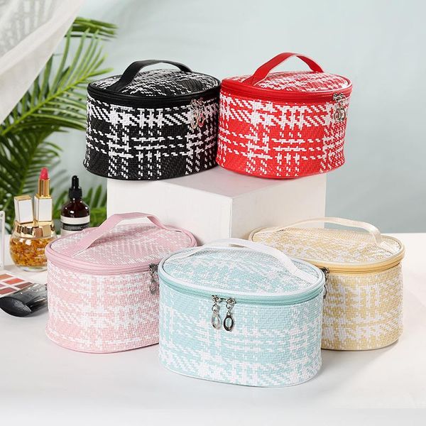 

cosmetic bags & cases plaid print patchwork color makeup waterproof barrel-shaped zipper toiletry pouch bag beauty case travel organizer