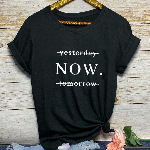 

women's t-shirt 100% cotton t shirt yesterday now tomorrow letter print women short sleeve o neck loose tshirt summer causal tee, White