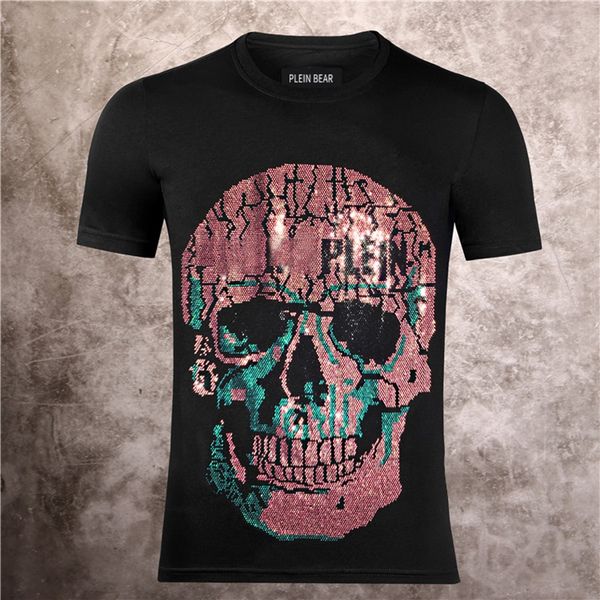

plein bear t shirt mens designer tshirts rhinestone skull men t-shirts classical hip hop streetwear tshirt casual tees pb 16024, White;black
