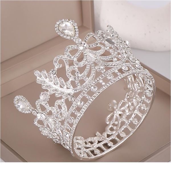 

luxury round rhinestone crystal wedding crown bride tiaras and crowns queen diadem bride crown bridal hair jewelry acc jllnal, Silver