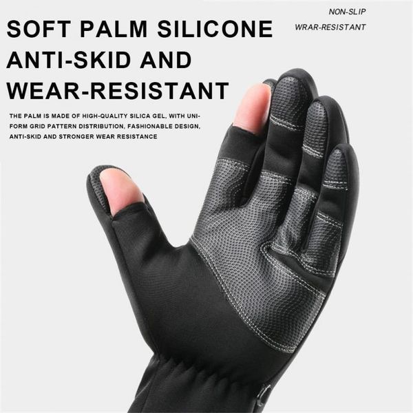 

cycling gloves autumn winter leak two fingers outdoor sports touch screen warming thickening fishing men women, Black