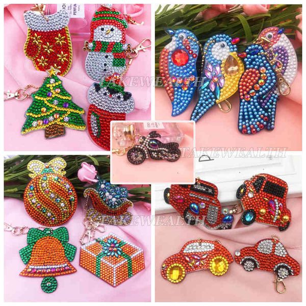 DIY diamante especial pintura de carro de carro de natal decoração decoração de chaveiros saco de mulheres pingente chaveiros jóias anel chave A139