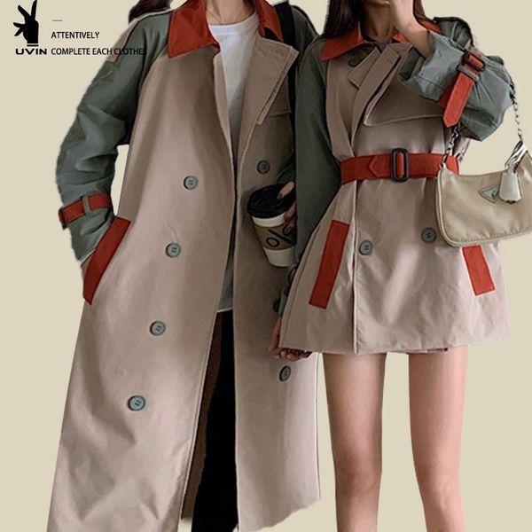 

women's trench coats female 2021 autumn winter casual coat, Tan;black