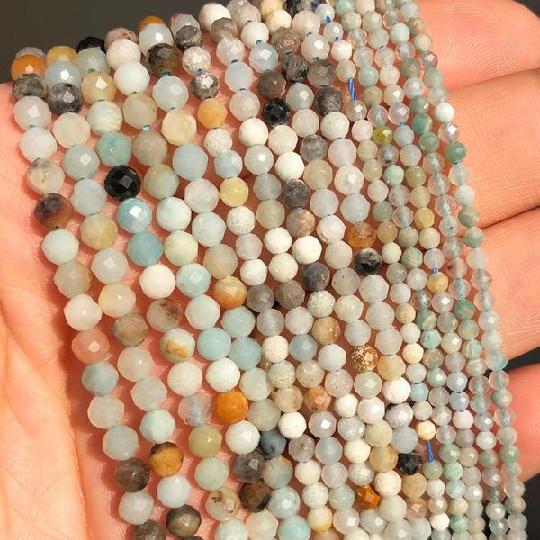 

other 2mm 3mm 4mm natural stone faceted amazonite round loose spacer beads for beadwork jewelry making diy bracelet necklace 15 inches