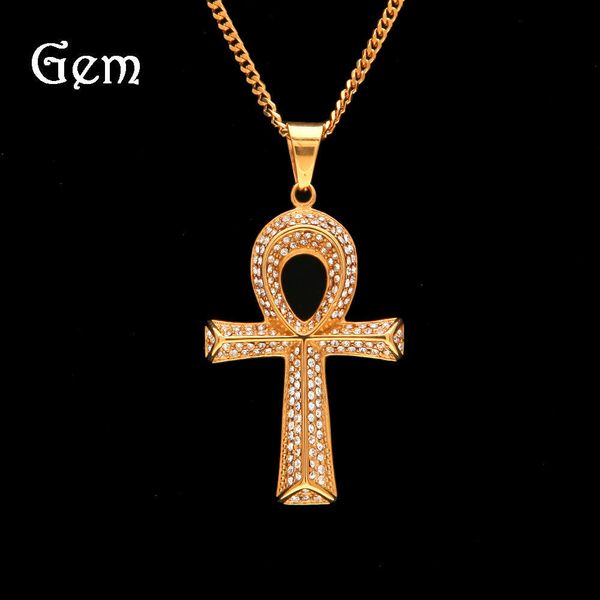 

hip hop egyptian ankh key pendant men's stainless steel necklace jewelry, Silver