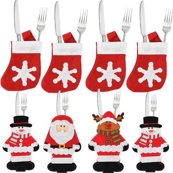 

christmas decorations fork knife cover cutlery holder bag santa hats snowman tableware pocket for year xmas party ornaments