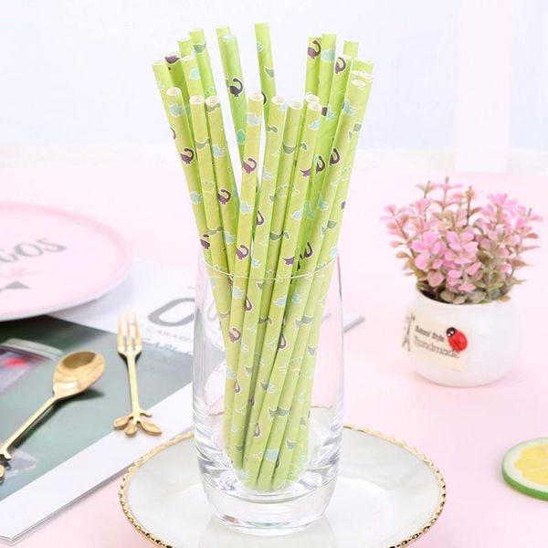 

drinking straws 25pcs green brown bamboo pattern paper juice cocktail straw for wedding bar pub jungle party supplies 5pz