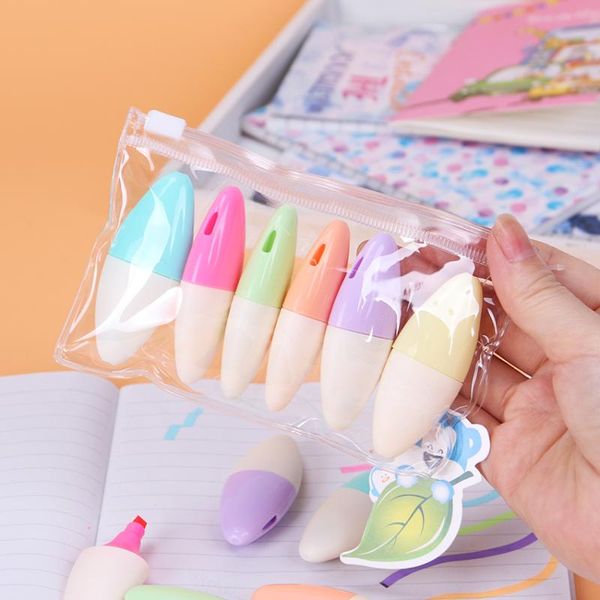 

highlighters 6 pcs cute mini highlighter leaf paint marker pen drawing stationery school office supply kids gift, Black;red