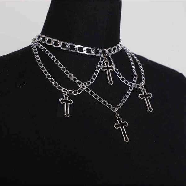 Wgoud Gothic Punk Cross Подвеска Choker Ожерелье для женщин Мужчины Преувеличенные хип-хоп Винтажные короткие цепи воротник Club Ground Ground G1206