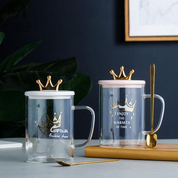

wine glasses creative cute multi-purpose crown glass with lid spoon heat and cold resistant water cup mug borosilicate for gift