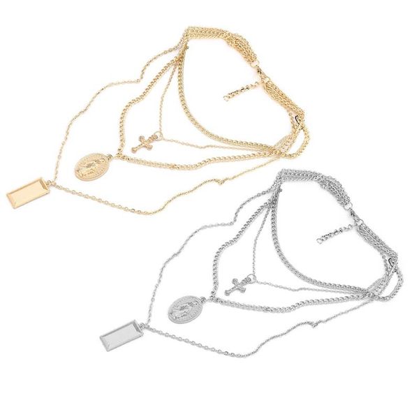 

autogood pendant necklaces bohemia gold /sliver color cross layered necklace jesus mary chain easter day's gift for women jewelry, Silver