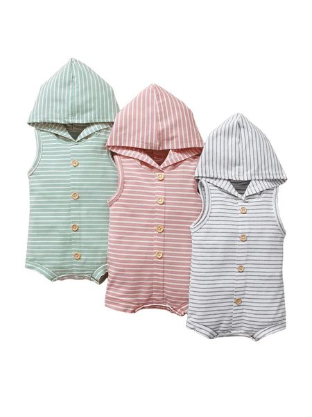 

jumpsuits 0-24m baby's stripe print jumpsuit toddler boy girl short sleeve pants button hooded romper, Blue