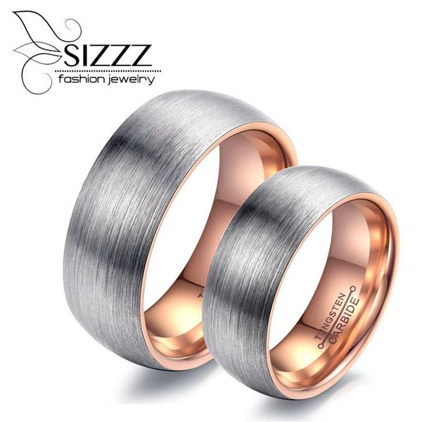 

wedding rings sizzz 6mm wide for women/8mm men rose gold/black drawing tungsten steel couple ring women and, Slivery;golden