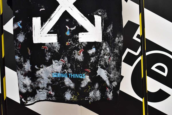 

summer new fashion brand fireworks graffiti starry sky painting arrow ow short sleeve t-shirt for men and women, White;black