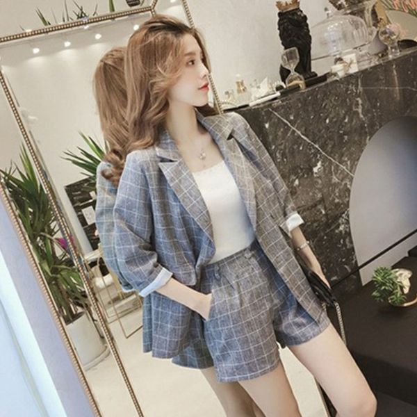 

two piece dress women's short shirt set korean fashion chess button pockets v9rs, White