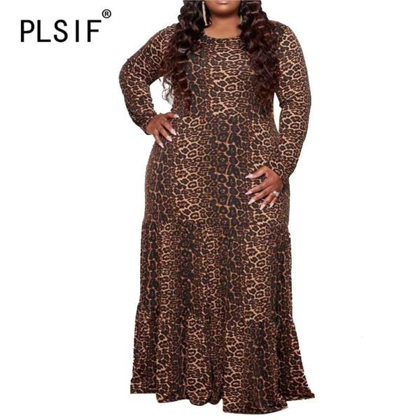

casual dresses fashion o neck leopard print long maxi dress ladies party club vestidos longo, Black;gray