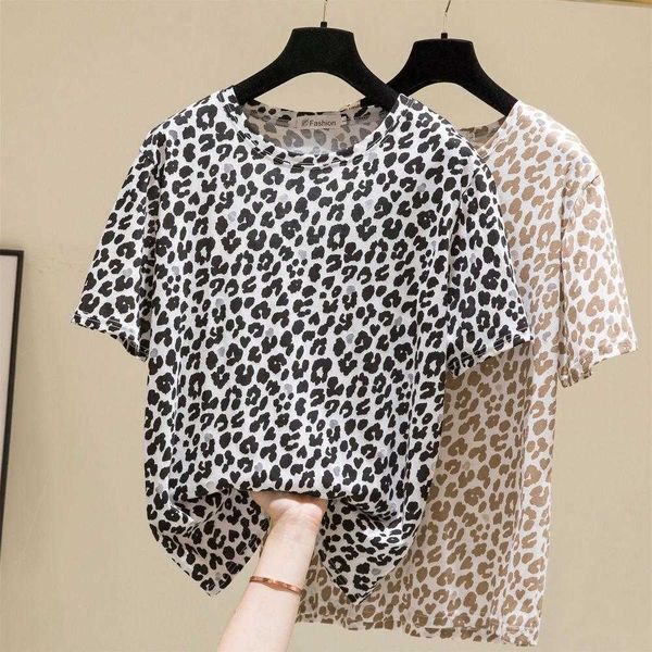 

plus size summer leopard t shirt women korean fashion white tshirt short sleeve animal tee shirt femme 210604