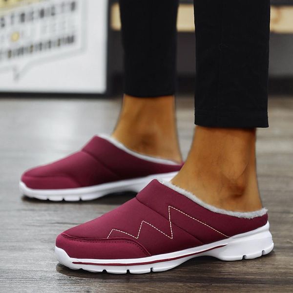 

slippers lovers shoes women casual breathable mesh fabric plus velvet warmth slip on non-slip soft plush d927#, Black